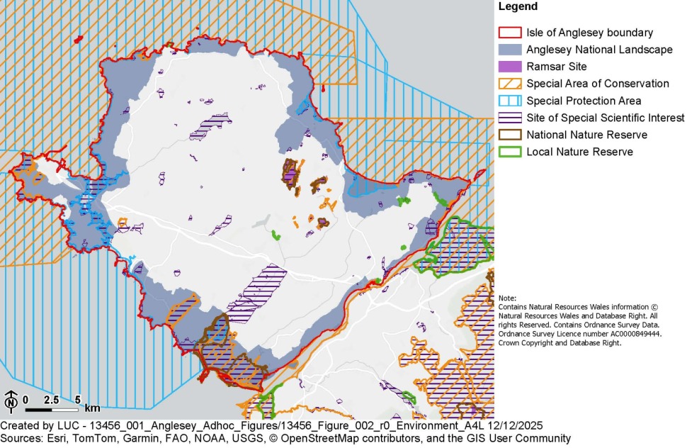Map showing environmental constraints on Anglesey