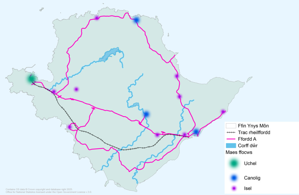Map yn dangos scenario twf posibl 1